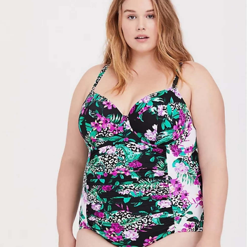 Torrid One Piece Leopard Floral Underwire Swimsuit